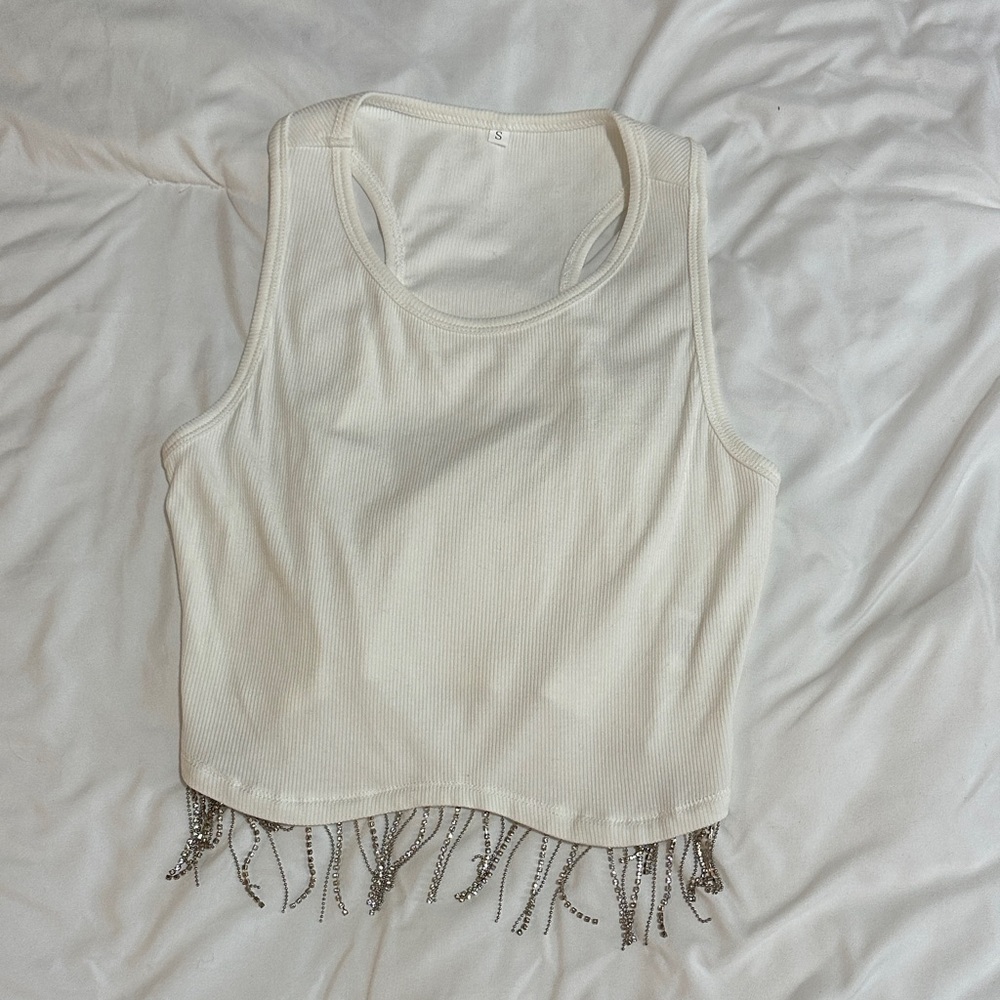 Source Unknown Cream Tank Top with Fringe